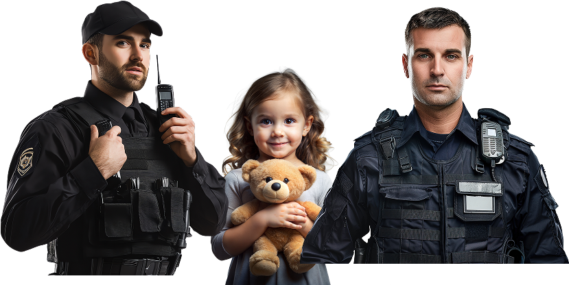 Security personnel with child